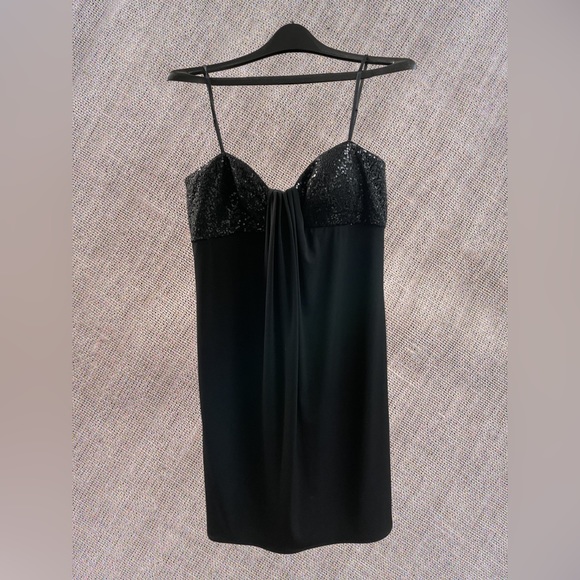 Maggy London Silk Black Sequin Cocktail slip Dress sz 12 spaghetti strap spandex - Picture 5 of 16
